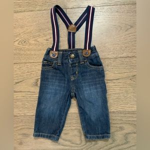 Gymboree Denim Jeans with Suspenders. Jeans Snap with Elastic Back. Size 3-6 M.